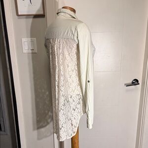 Feminine Button-Up Shirt With Lace Back